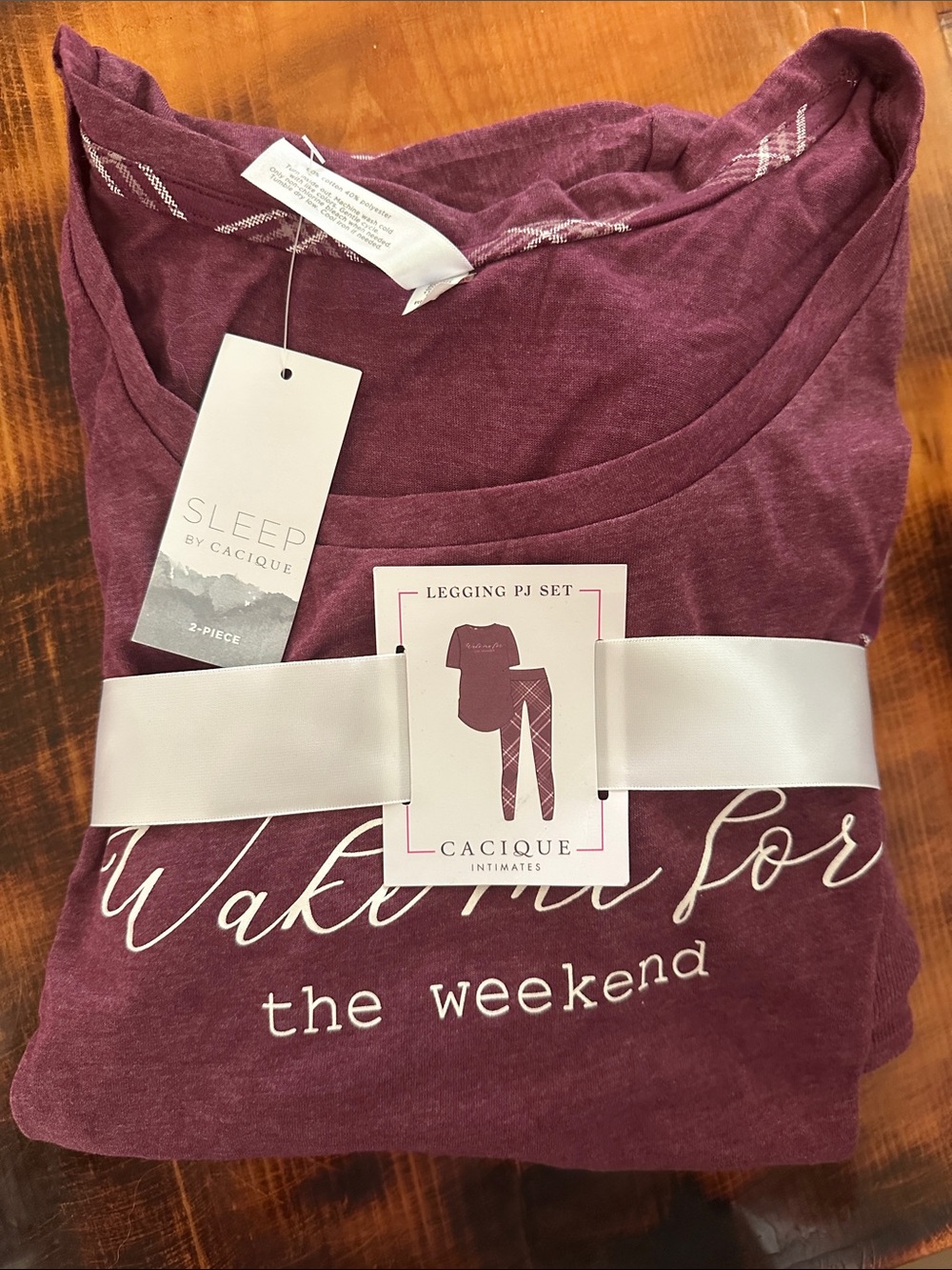 Cacique Plum Short-Sleeve 'Wake Me for the Weekend' Pajama Set